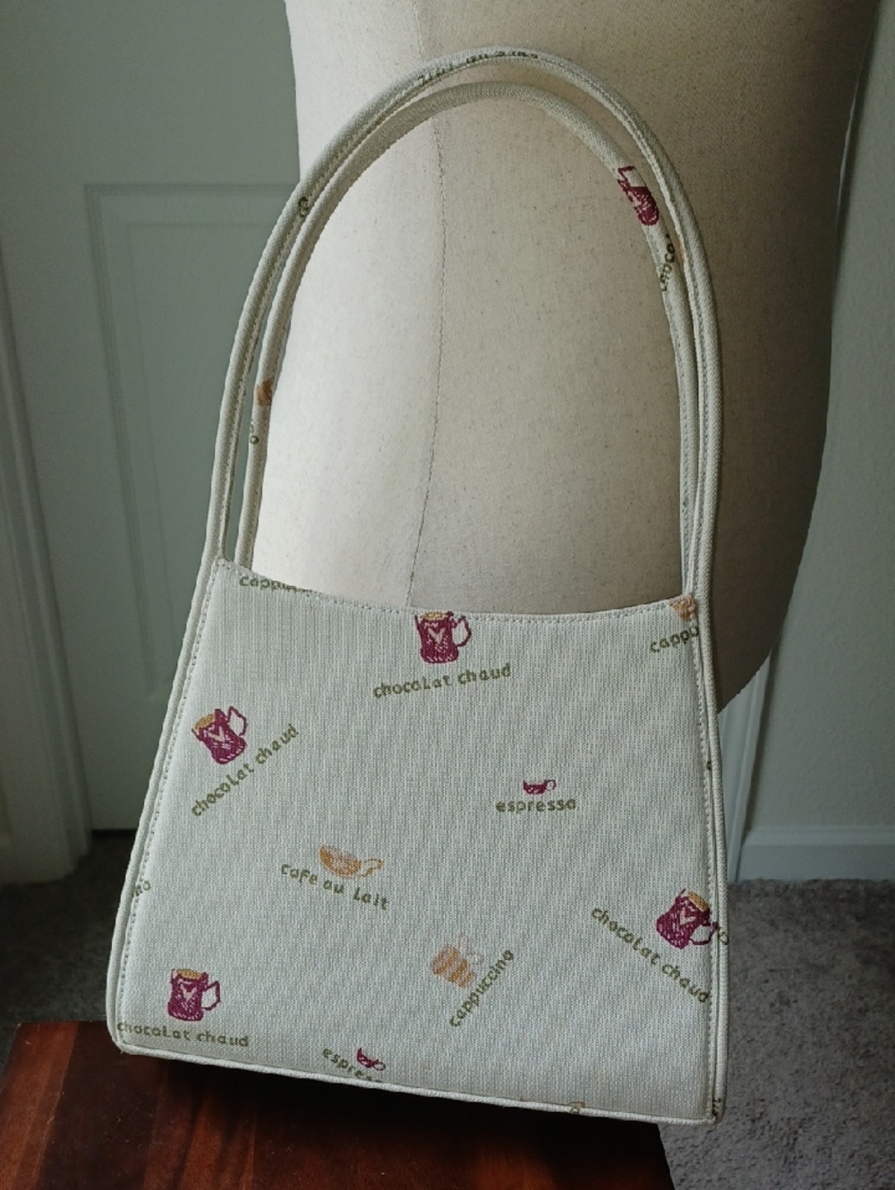 Source Unknown Cute Cream Canvas Coffee Print Shoulder Bag